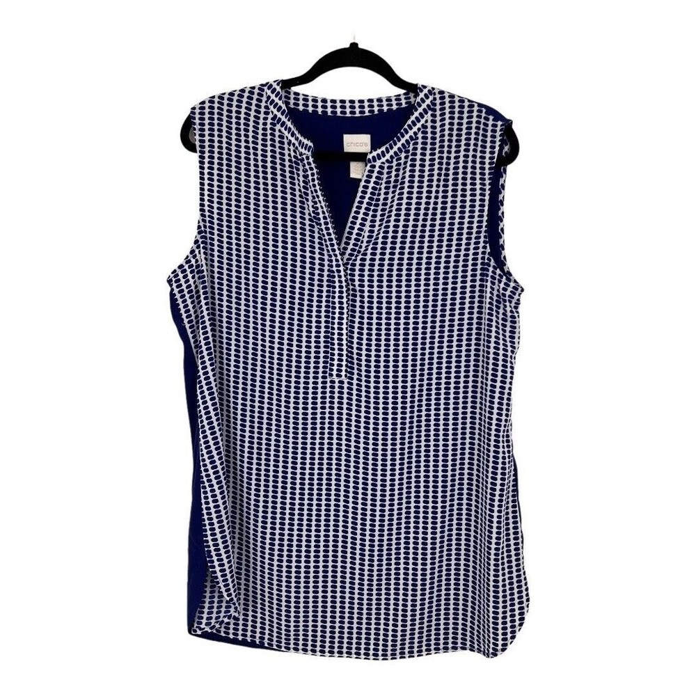 Chicos Womens Size 2 Large Purple White Sleeveless Blouse
